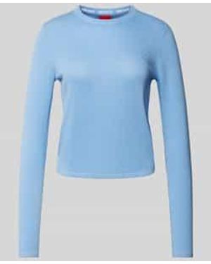 HUGO Gebreide Pullover Met Labelstitching - Blauw