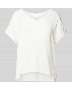 QS T-Shirt Mit Abgerundetem V-Ausschnitt - Weiß