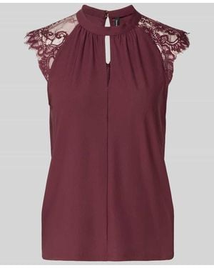 Vero Moda Regular Fit Kurzarmbluse mit semitransparenter Besatz Modell 'MILLA' - Lila