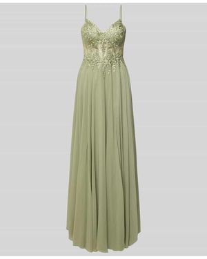Luxuar Abendkleid mit Stitchings und Ziersteinbesatz - Grün