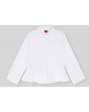 HUGO Slim Fit Bluse aus reiner Baumwolle mit Schößchen Modell 'EMBRELLA' - Weiß