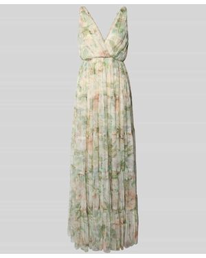 LACE & BEADS Abendkleid im Stufen-Look mit V-Ausschnitt - Weiß