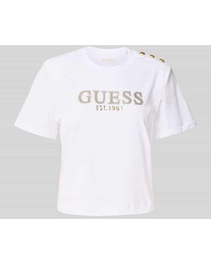Guess Cropped T-Shirt mit Label-Print - Weiß
