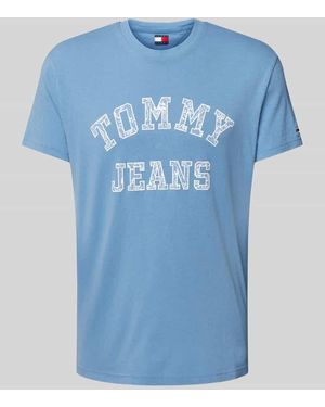 Tommy Hilfiger Regular Fit T-Shirt Aus Reiner Baumwolle Mit Gemustertem Label Print - Blau