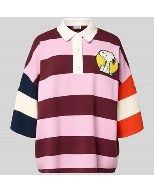 Essentiel Antwerp Oversized Poloshirt mit Snoopy®-Print Modell 'JICE STRIPED EMBO' - Rot