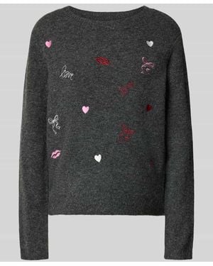 ONLY Pullover mit floraler Stickerei - Schwarz