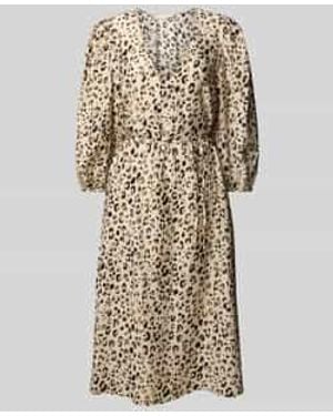 MSCH Copenhagen Knielange Jurk Met V-Hals, Model 'Alyona Vlora' - Naturel