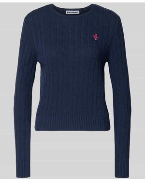 Review Strickpullover mit Zopfmuster und Label-Stitching - Blau