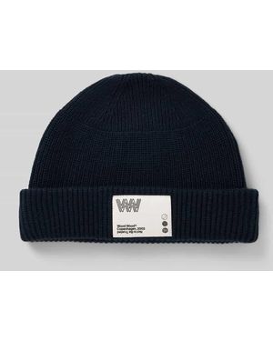 WOOD WOOD Regular Fit Mütze aus Woll-Mix mit Logo-Patch Modell 'Milo' - Blau