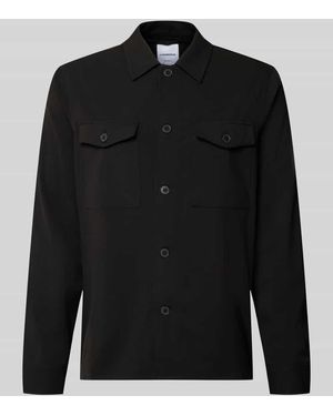 Lindbergh Relaxed Fit Hemdjacke mit Brusttaschen - Schwarz