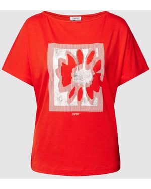 Esprit T-Shirt mit Motiv- und Label-Print - Rot