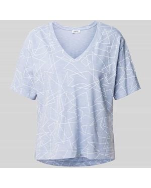 Esprit T-Shirt Mit Grafischem Muster Und V-Ausschnitt - Blau