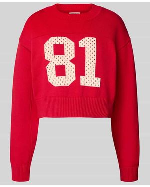 Guess Cropped Strickpullover mit Rundhalsausschnitt - Rot