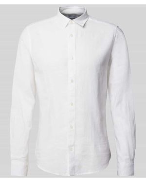 Only & Sons Slim Fit Leinenhemd mit Kentkragen Modell 'CAIDEN' - Weiß