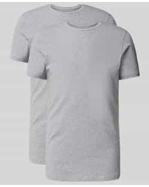Bread & Boxers T-shirt Met Geribde Ronde Hals - Grijs