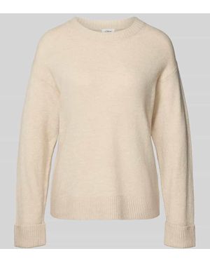 S.oliver Relaxed Fit Strickpullover aus Baumwoll-Mix mit Woll-Anteil - Natur