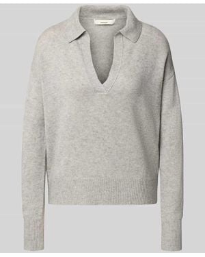 0039 Italy Strickpullover aus Kaschmir-Leinen-Mix mit V-Ausschnitt Modell 'IRIS' - Grau