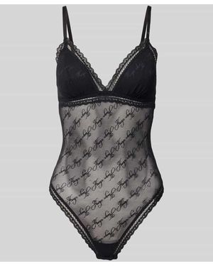 HUGO Skinny Fit Body mit Allover-Muster Modell 'LACY BODYSUIT' - Schwarz