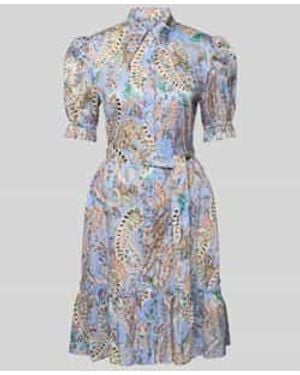 White Label Knielange Jurk Met Pofmouwen - Blauw