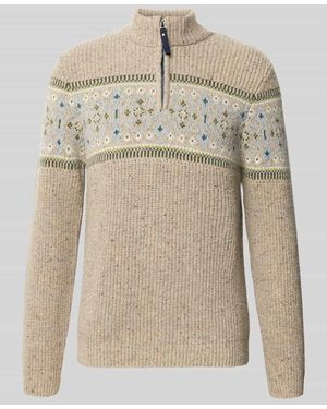 RAGMAN Norwegerpullover aus Woll-Mix mit Troyer-Kragen - Natur