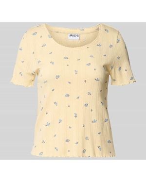 Jake*s Pyjama-Oberteil mit Rundhalsausschnitt und Wellensaum - Natur