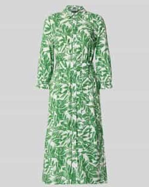 MORE&MORE Midi-Jurk Van Pure Viscose Met Platte Kraag - Groen
