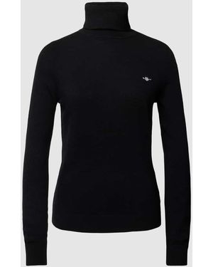 GANT Rollkragenpullover aus Leinen-Mix mit Logo-Stitching - Schwarz