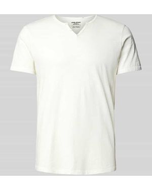 Blend T-Shirt mit Serafino-Ausschnitt - Weiß