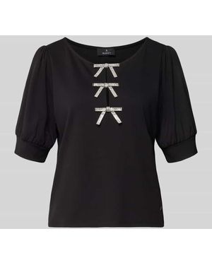 Monari Sweatshirt mit Puffärmeln und Schleifen-Applikationen - Schwarz