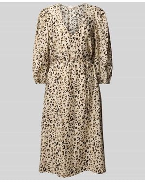 MSCH Copenhagen Knielanges Kleid mit V-Ausschnitt Modell 'Alyona Vlora' - Natur