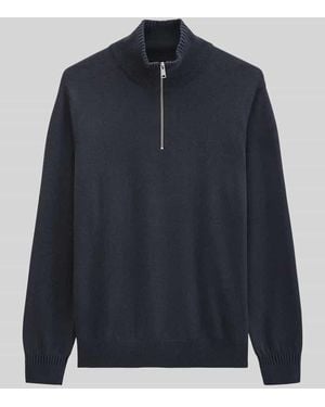 Marc O' Polo Regular Fit Troyer aus Baumwoll-Schurwoll-Mix - Blau