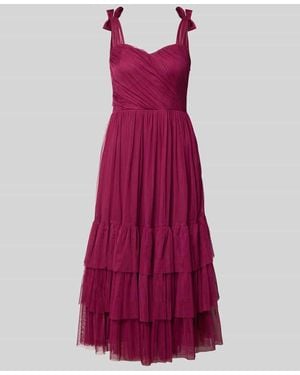 LACE & BEADS Knielanges Cocktailkleid im Stufen-Look - Lila