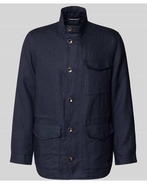 Bugatti Leinenjacke mit Stehkragen und Pattentaschen - Blau