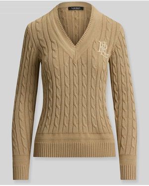 Ralph Lauren Regular Fit Pullover aus Baumwoll-Mix mit Logo-Stitching - Natur