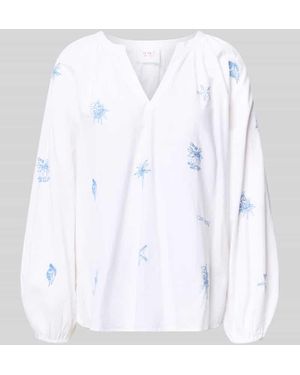 Ouí Regular Fit Tunikabluse mit Stitchings und V-Ausschnitt - Weiß