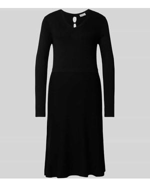 ROBE LÉGÈRE Knielanges Strickkleid mit V-Ausschnitt - Schwarz