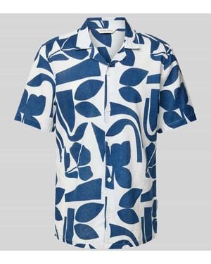 Casual Friday Regular Fit Leinenhemd mit 1/2-Arm Modell 'WESTON' - Blau