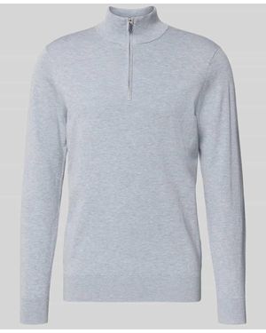 Profuomo Strickpullover aus Lyocell-Mix mit Stehkragen - Blau