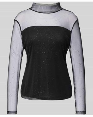 Comma, Slim Fit Longsleeve aus Mesh mit Stehkragen - Schwarz