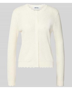 Pieces Regular Fit Strickjacke aus reiner Baumwolle Modell 'SCOUT' - Weiß
