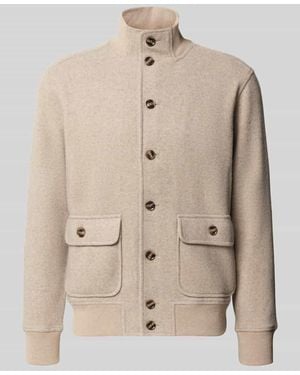 RAGMAN Strickjacke aus Wolle mit Stehkragen - Natur