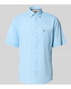 Fynch-Hatton Slim Fit Freizeithemd aus Leinen-Baumwoll-Mix - Blau