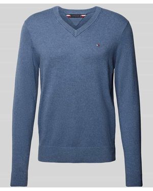 Tommy Hilfiger Strickpullover Mit Logo-Stitching Modell 'Pima' - Blau