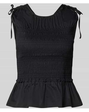 Comma, Blusentop mit Smok-Details - Schwarz