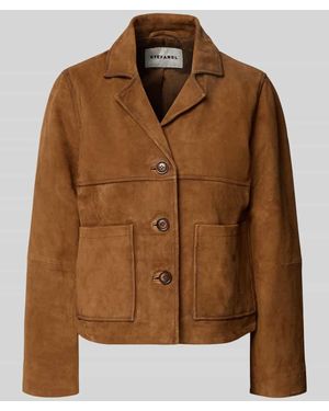 Stefanel Regular Fit Lederjacke mit aufgesetzten Taschen - Braun