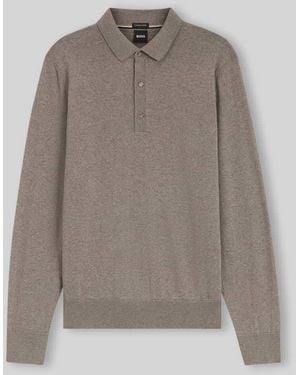 BOSS Regular Fit Poloshirt aus reiner Wolle Modell 'Lancione' - Grau