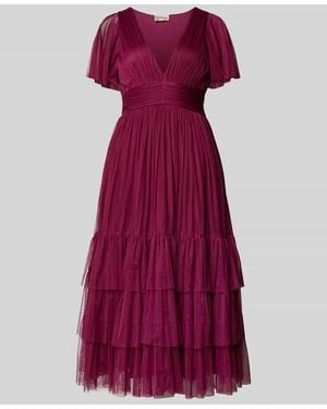 LACE & BEADS Cocktailkleid mit tiefem V-Ausschnitt - Lila