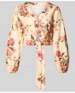 Guess Cropped Bluse aus Leinen-Viskose-Mix Modell 'SHIRLEY' - Natur