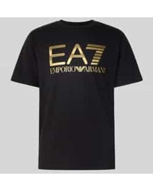 EA7 T-Shirt Met Logo En Ronde Hals - Zwart