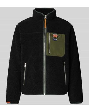 Superdry Fleecejacke mit Stehkragen und Reißverschlusstaschen - Schwarz